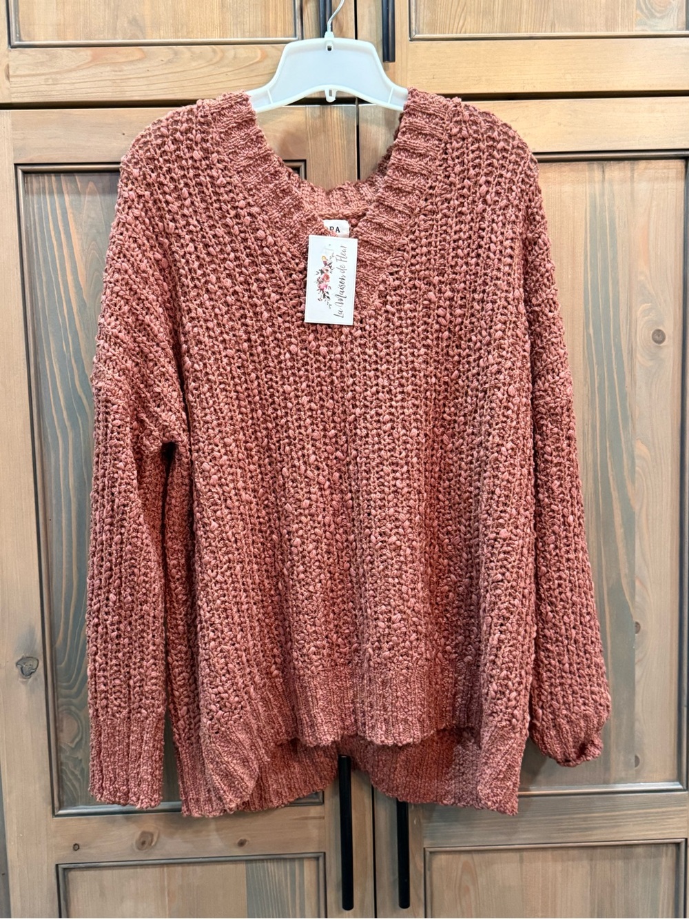 Cozy V-Neck Chunky Knit Sweater - Dusty Rose NWT